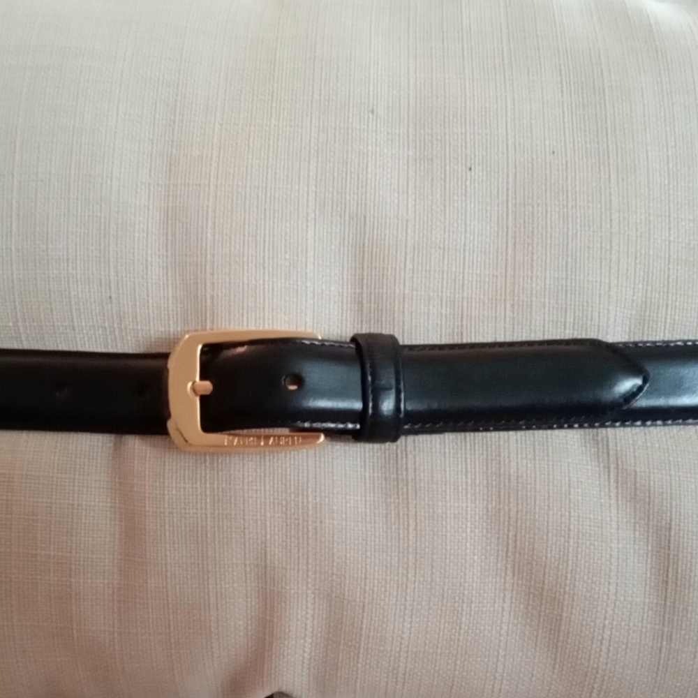 Men's Ralph Lauren Black Leather Belt with Brass Buckle